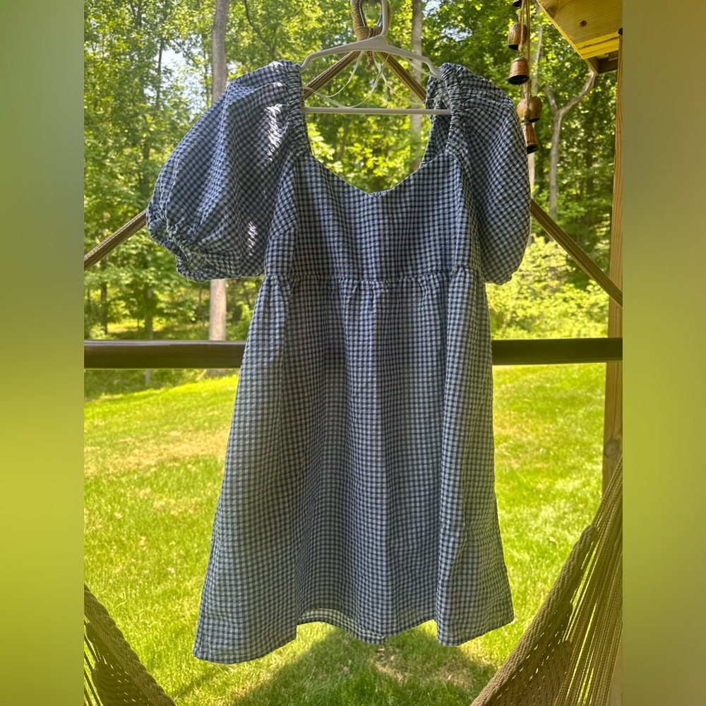 Old Navy blue and white checked peasant top dress